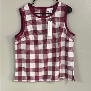 Checkered Sleeveless Top - Burgundy and White
